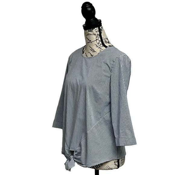 J Jill Womens Blue White Striped Boxy Lightweight Beach XS Modest 3/4 Sleeve - Picture 2 of 9